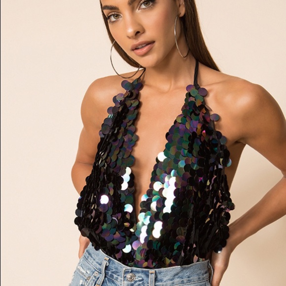 superdown Black/Chameleon Halter Top